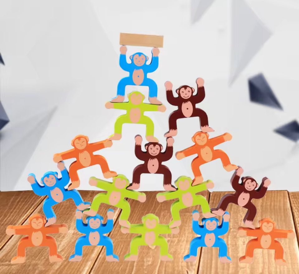 TOYARTSY Wooden Monkey Balance Balancing Blocks - Kids Stacking